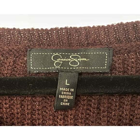 3-FOR-$30 Jessica Simpson Sz L Oversize Sweater Pearl Details Maroon Acrylic - Picture 9 of 10